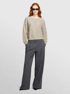 Beiger Pullover mit Patchwork, Beige 