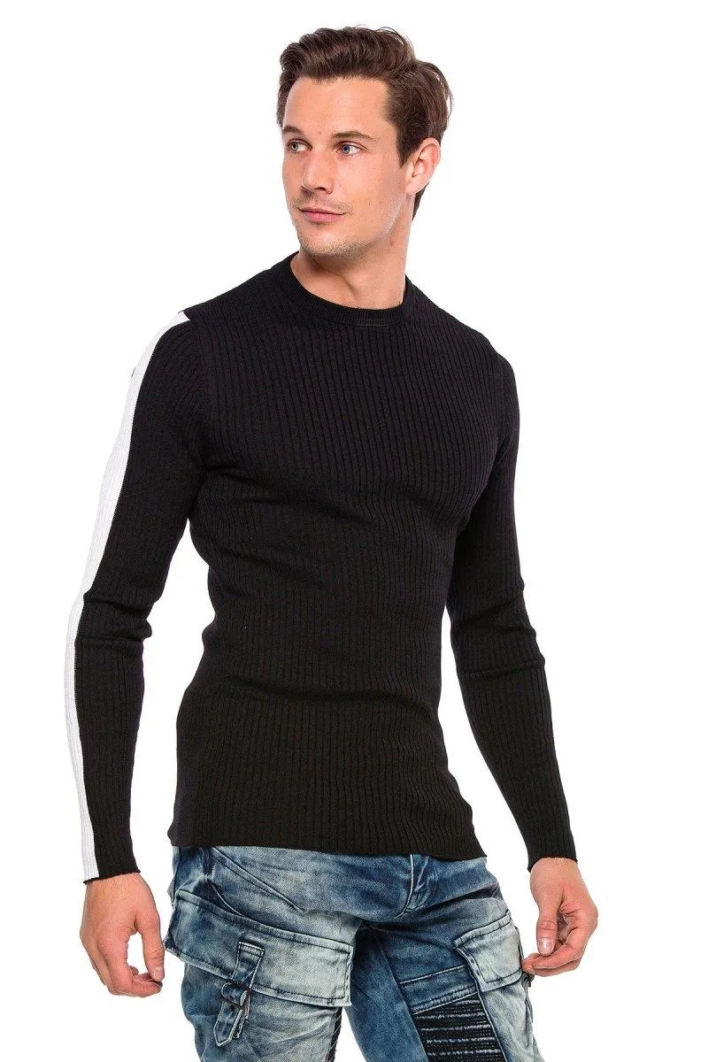 CP194 Herren Strickpullover mit seitlichen Kontraststreifen