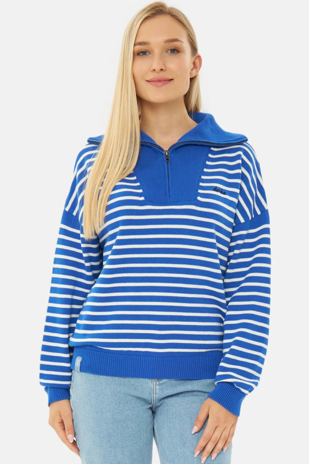 Derbe Troyer Striped Blau Weiß Strickpullover