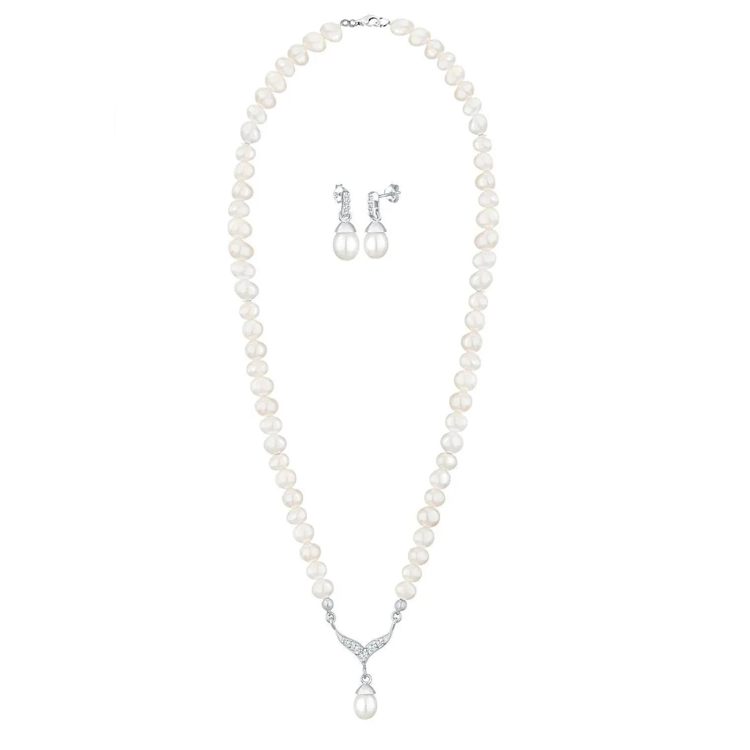   Elli  Schmuckset Süßwasserperle Kristalle Silber weiss  Mittellange Halskette 