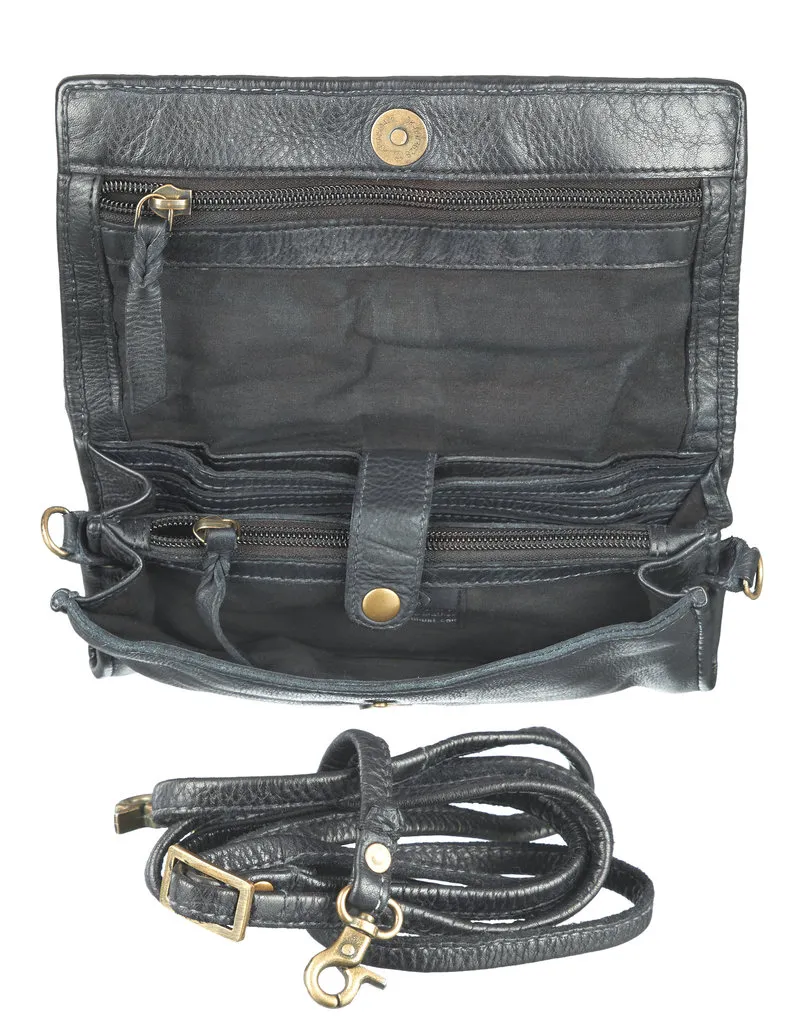 Geflochtenes Leder Gürteltasche Umhängetasche Schwarz