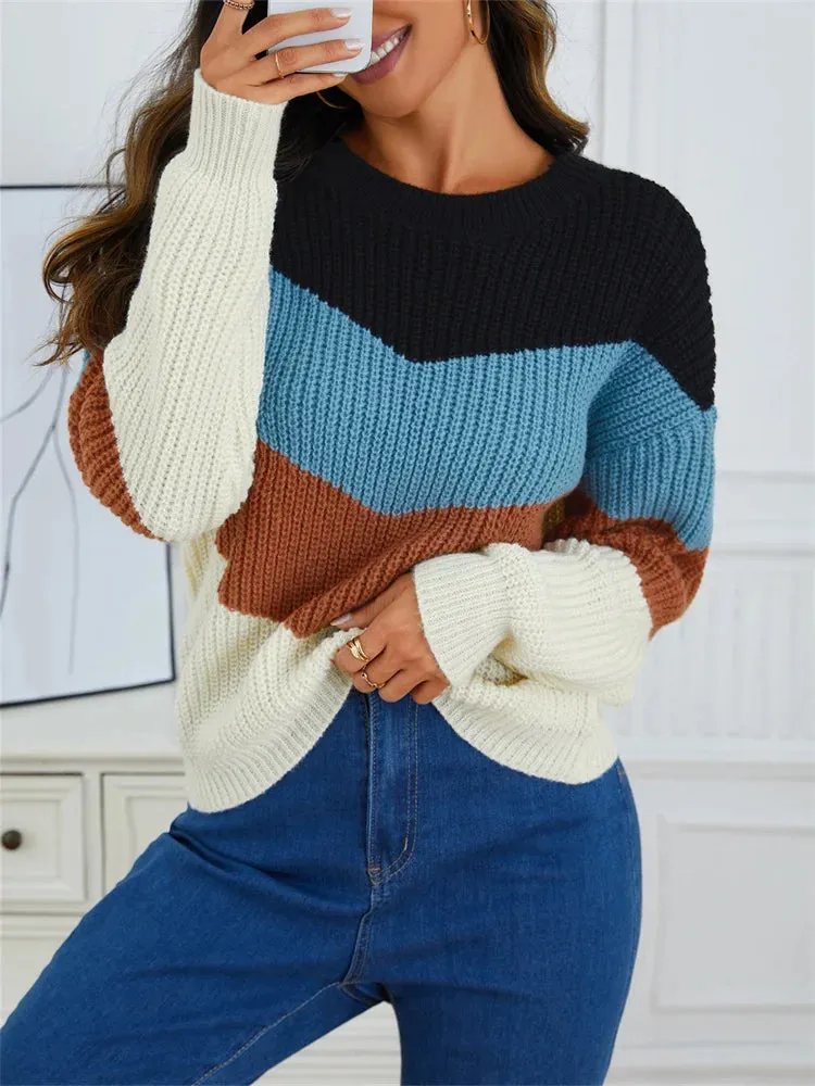 Heidi-Mode | O-Ausschnitt Strick Gestreifter Pullover