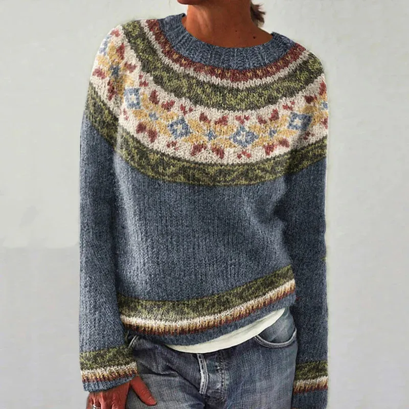 HeidiMode | Vintage Tribal-Strickpullover Mit Blumenmuster