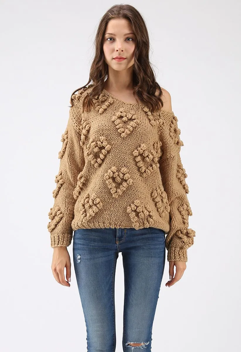 Hellbrauner Strickpullover mit V-Ausschnitt