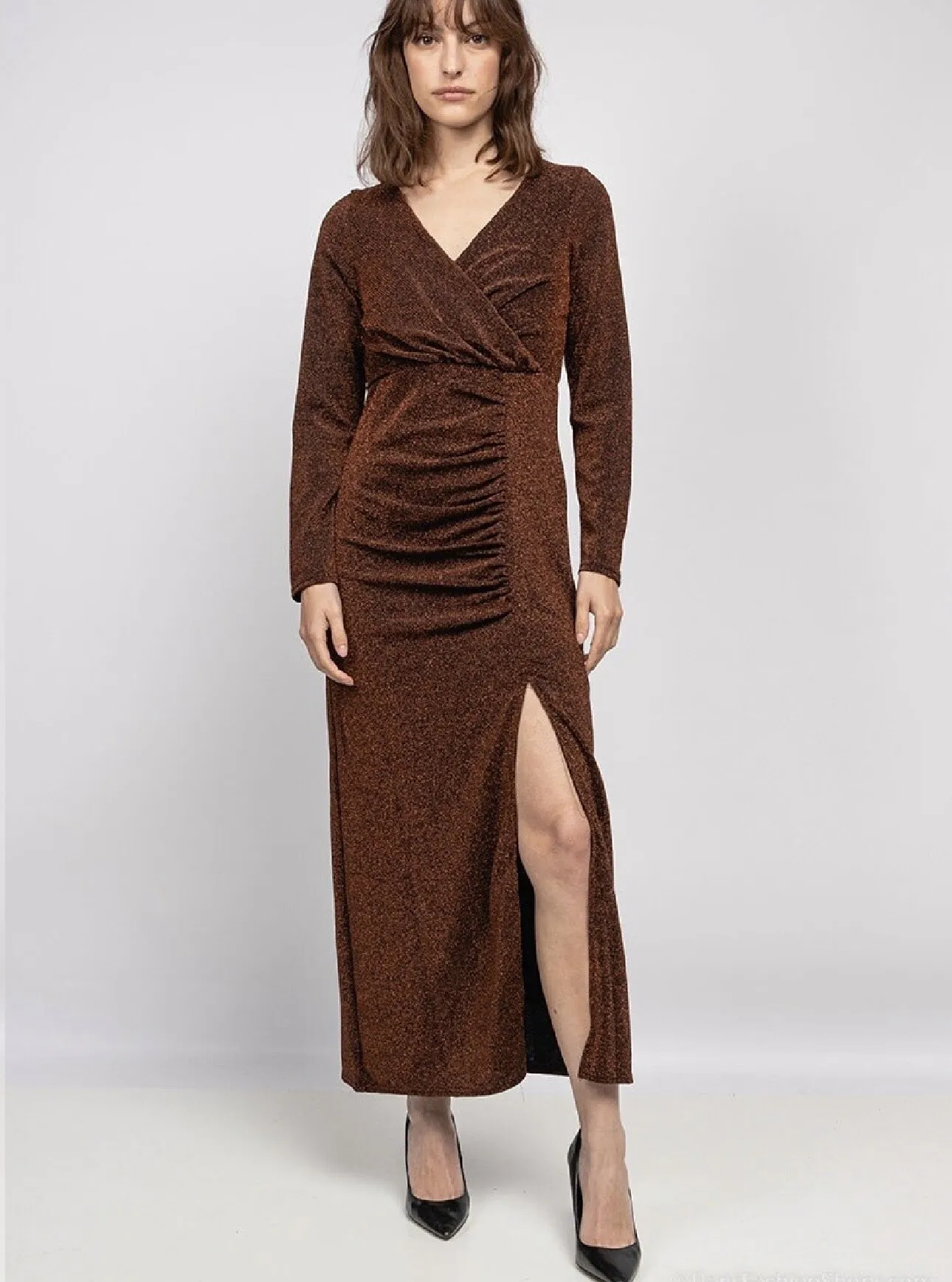 Long wrap lurex dress