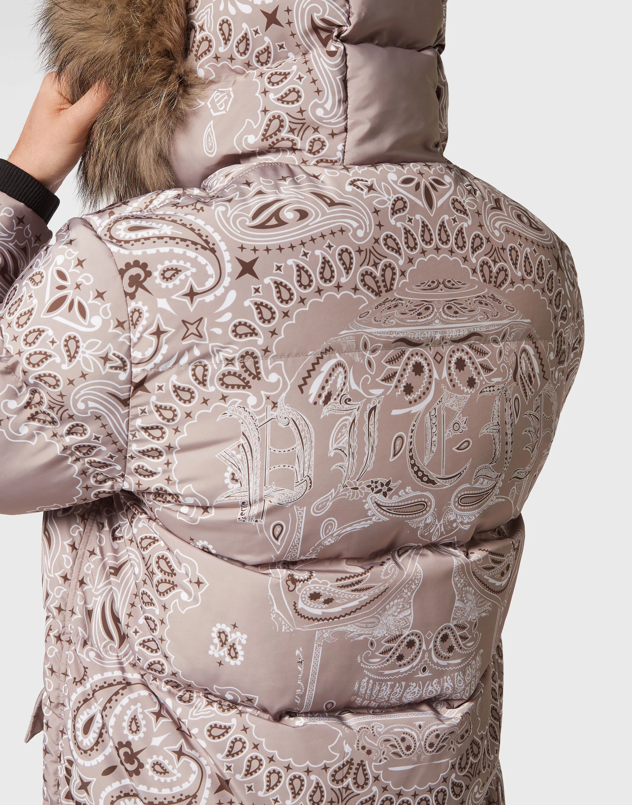 Nylon and Fur Parka Paisley Bandana