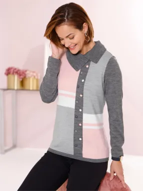 Pullover in anthrazit-hellrosé-gemustert