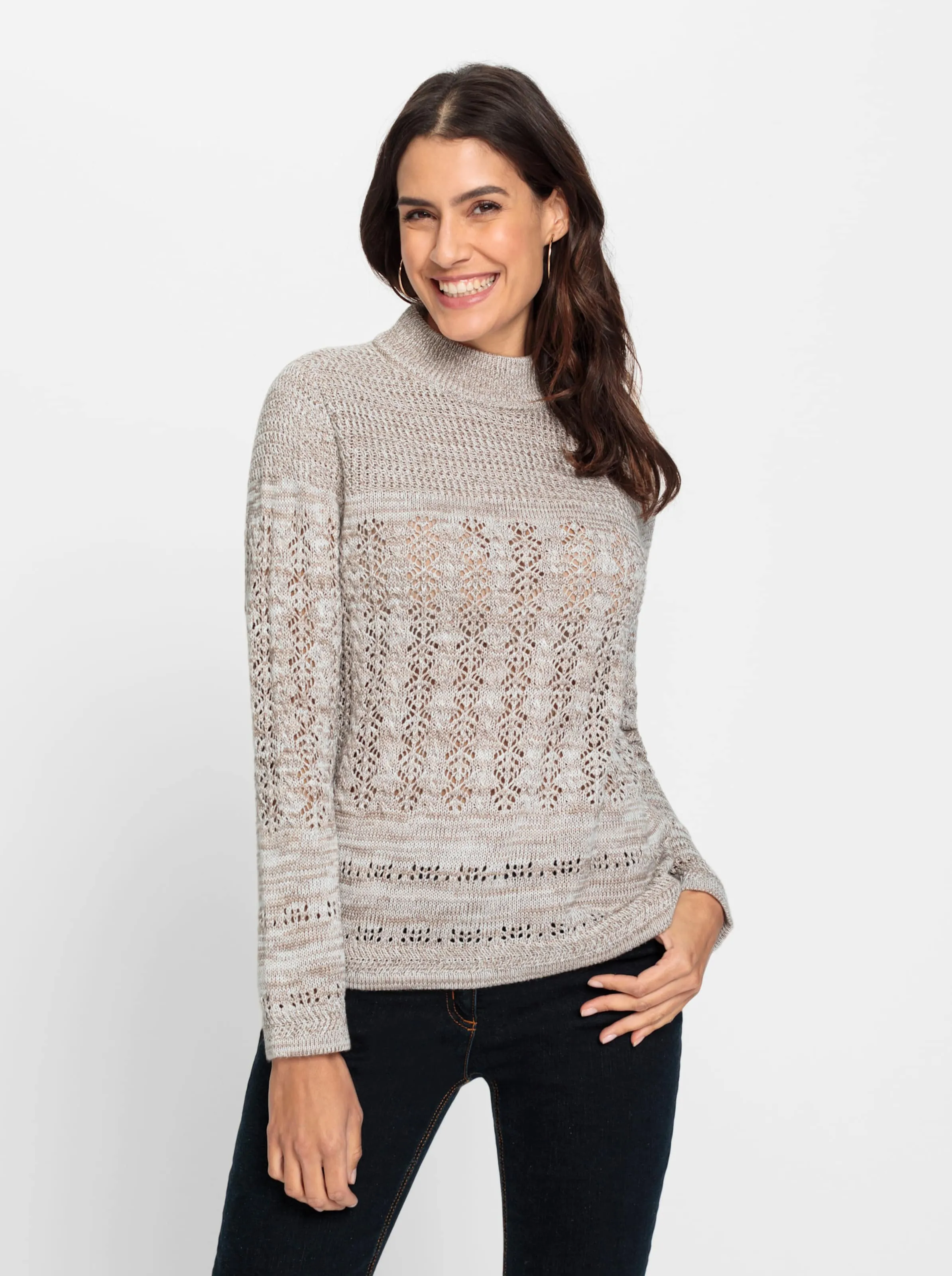 Pullover in sesam-taupe-meliert