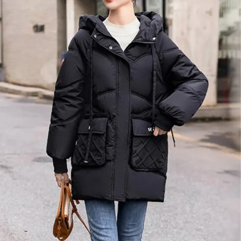 Winomna | Winter Steppmantel für Damen mit Kapuze und großen Taschen