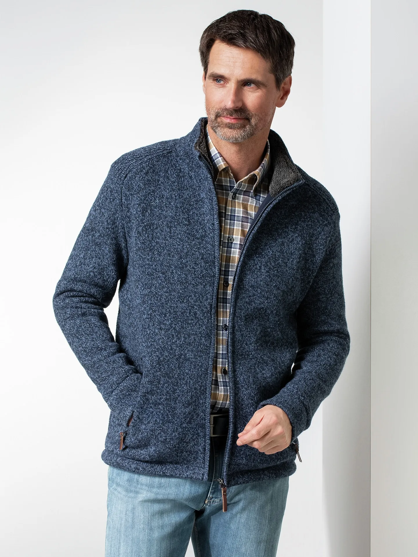 Zwei-Lagen-Strickjacke Winterwarm für Herren